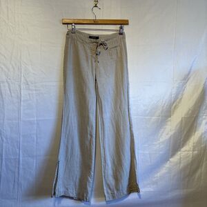 Express Linen Wide Leg Pants Womens Small Petite Neutral Drawstring Beach